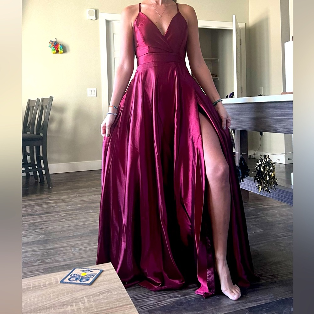 Windsor Satin floor length Gown with side slit